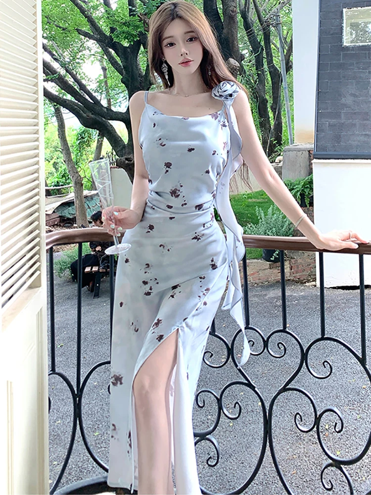Summer Blue Floral Acetate Satin Sexy Sling Dress Women Elegant Casual Holiday Dress 2025 Korean Fashion Bodycon Party Vestidos
Summer Blue Floral Acetate Satin Sexy Sling Dress Women Elegant Casual Holiday Dress 2025 Korean Fashion Bodycon Party Vestidos