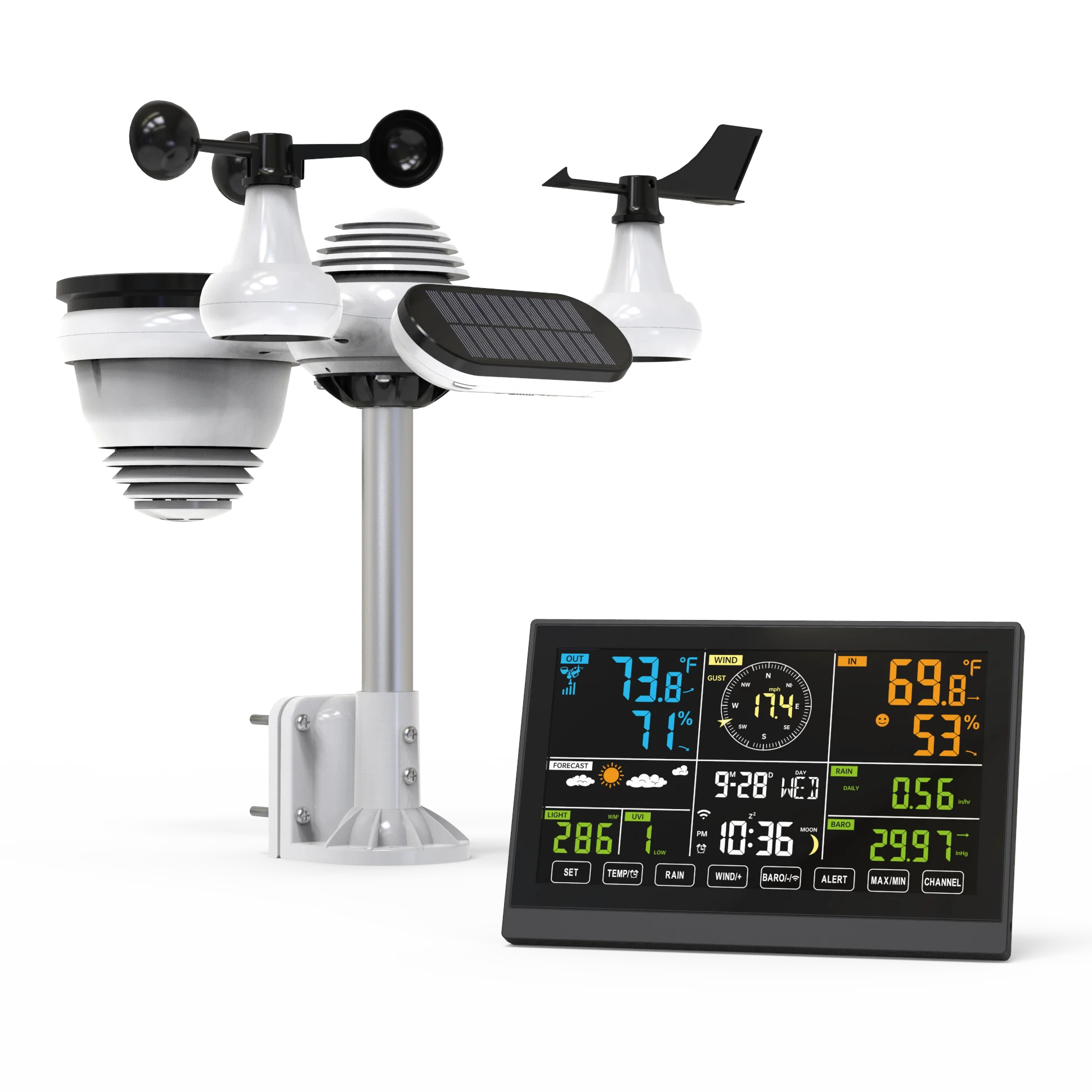 YOTON 7 1 Solar Weather Station LCD 915/868 MHz Temperature Sensor UV Index Light Intensity WiFi Connectivity Weather Forecast
YOTON 7 1 Solar Weather Station LCD 915/868 MHz Temperature Sensor UV Index Light Intensity WiFi Connectivity Weather Forecast