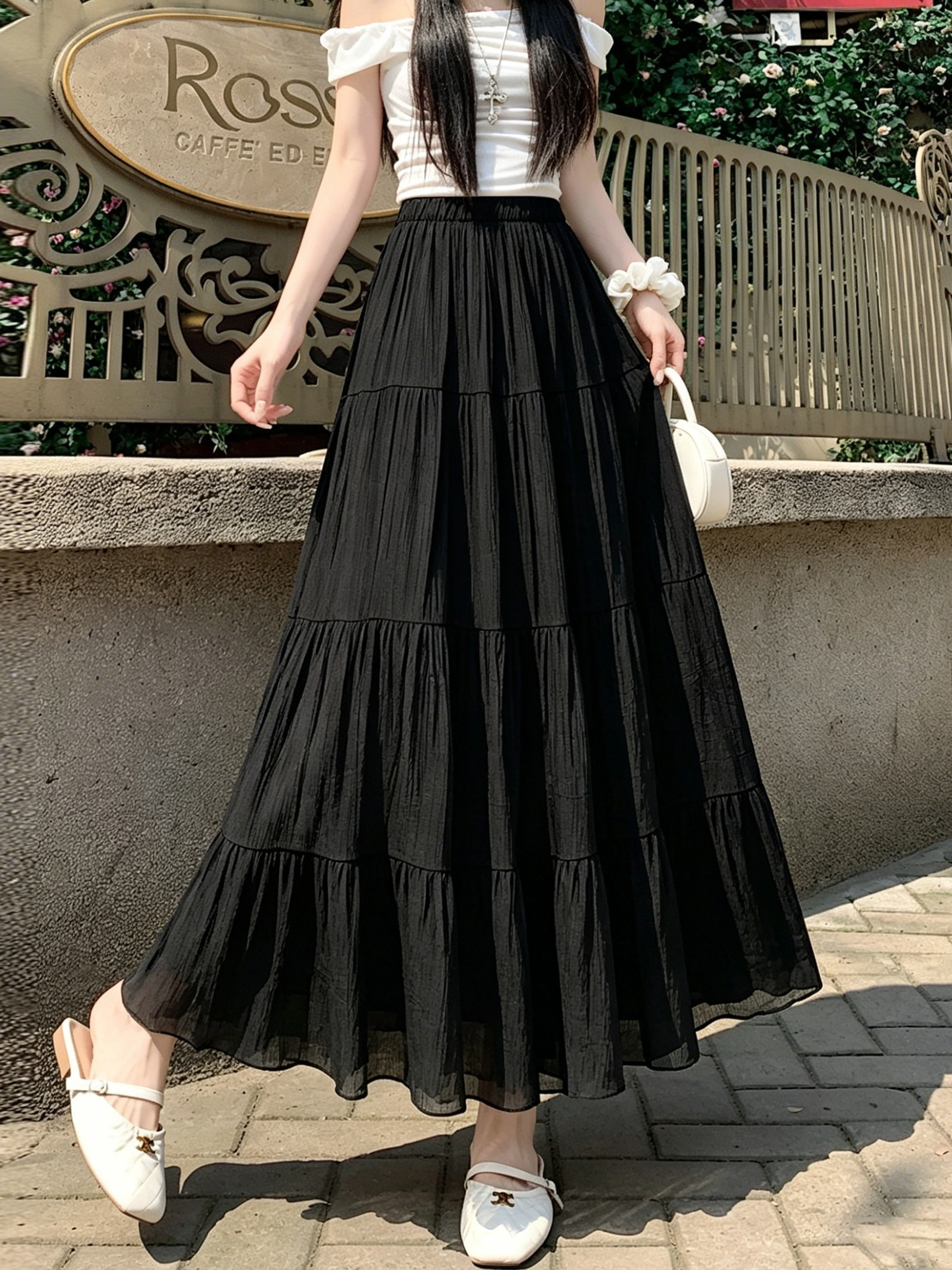 Black Silk Chiffon A-Line Midi Skirt Women's Summer 2026 Slimming Hip Concealing Drapey Skirts Korean Style High Waist Polyes...
Black Silk Chiffon A-Line Midi Skirt Women's Summer 2026 Slimming Hip Concealing Drapey Skirts Korean Style High Waist Polyes...