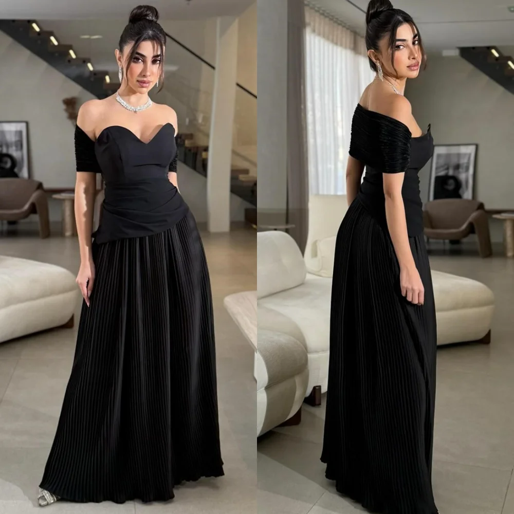 Customized Simple Black Jersey Evening Dress Exquisite Off the Shoulder Prom Dresses Luxury Sweep Train Vestido De Festa
Customized Simple Black Jersey Evening Dress Exquisite Off the Shoulder Prom Dresses Luxury Sweep Train Vestido De Festa