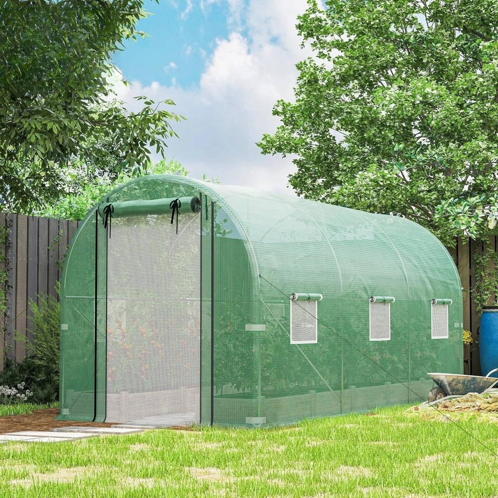 14.6'x6.5'x6.6' Hoop House Greenhouse with 2 Support Rods, Zippered Roll-up Mesh Door, Mesh Windows,Customized
14.6'x6.5'x6.6' Hoop House Greenhouse with 2 Support Rods, Zippered Roll-up Mesh Door, Mesh Windows,Customized