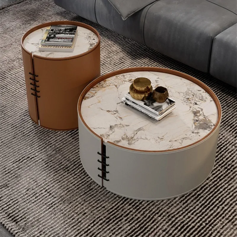 Modern saddle leather microfiber leather rock slab size round combination coffee table round orange Pandora rock slab living roo
Modern saddle leather microfiber leather rock slab size round combination coffee table round orange Pandora rock slab living roo