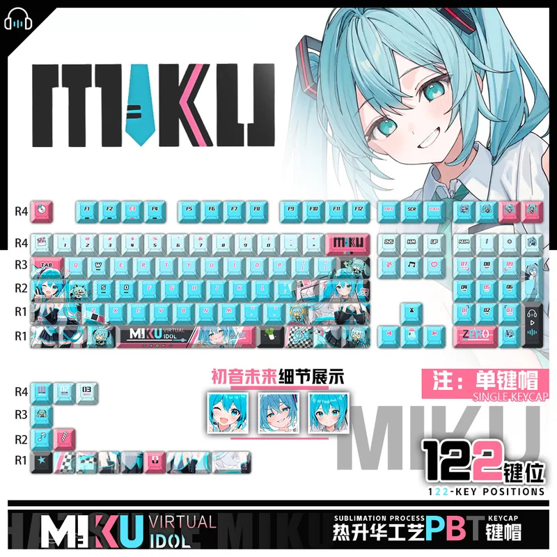 Механическая клавиатура Vocaloid Hatsune Miku 122, полупрозрачные колпачки для клавиш Cherry Rbt, выгравированные передними и боковыми колпачками Miku
Механическая клавиатура Vocaloid Hatsune Miku 122, полупрозрачные колпачки для клавиш Cherry Rbt, выгравированные передними и боковыми колпачками Miku