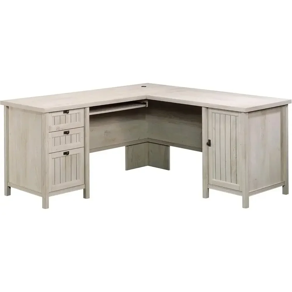 L-Shaped Desk in Chalked Chestnut with Storage and Keyboard Tray for Home Office
L-Shaped Desk in Chalked Chestnut with Storage and Keyboard Tray for Home Office
