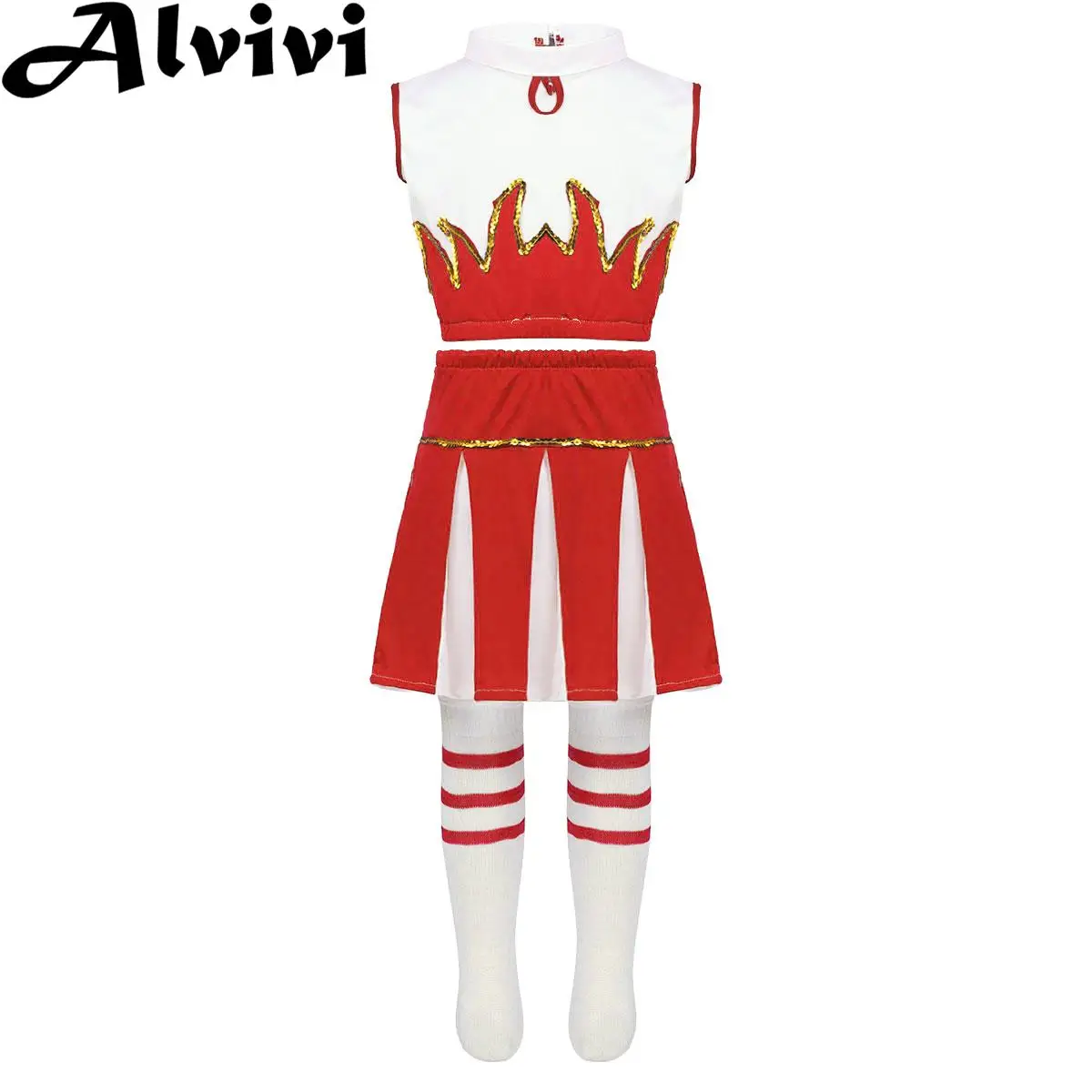 Girls Cheerleader Costume Schoolgirls Cheer Outfit Sleeveless Crop Top with Skirt and Socks Dancewear for Carnival Cosplay Party
Girls Cheerleader Costume Schoolgirls Cheer Outfit Sleeveless Crop Top with Skirt and Socks Dancewear for Carnival Cosplay Party