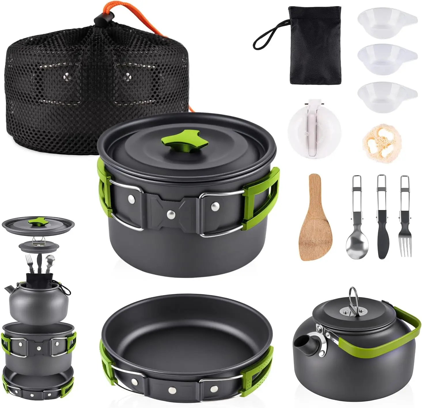 12-in-1 Portable Camping Cookware Set, Lightweight Aluminum Mess Kit with Pot, Pan, and Storage Bag for Outdoor Hiking, Picnic, and Travel
12-in-1 Portable Camping Cookware Set, Lightweight Aluminum Mess Kit with Pot, Pan, and Storage Bag for Outdoor Hiking, Picnic, and Travel