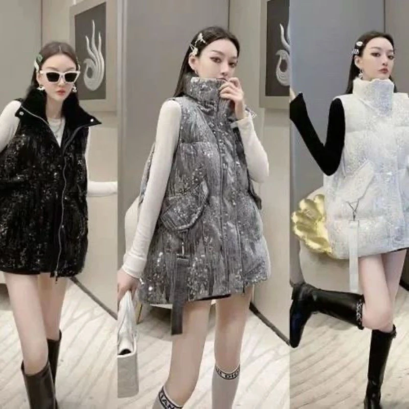 Autumn Winter Stand-Up Collar Down Cotton Waistcoat Women 2025 New Fashion Loose Casual Paillette Vest Black Outerwear Female
Autumn Winter Stand-Up Collar Down Cotton Waistcoat Women 2025 New Fashion Loose Casual Paillette Vest Black Outerwear Female