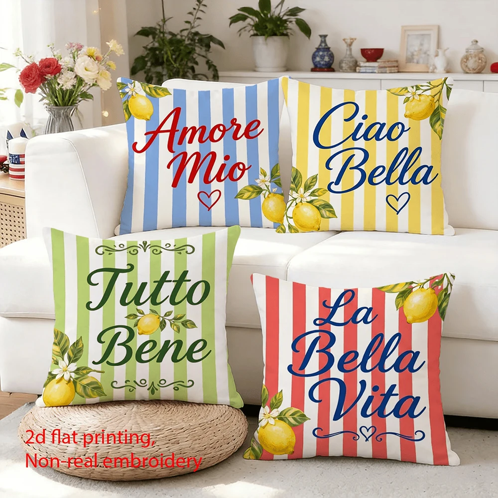 4pcs Summer Lemon Striped Throw Pillow Covers with Italian Sweet Phrases
4pcs Summer Lemon Striped Throw Pillow Covers with Italian Sweet Phrases