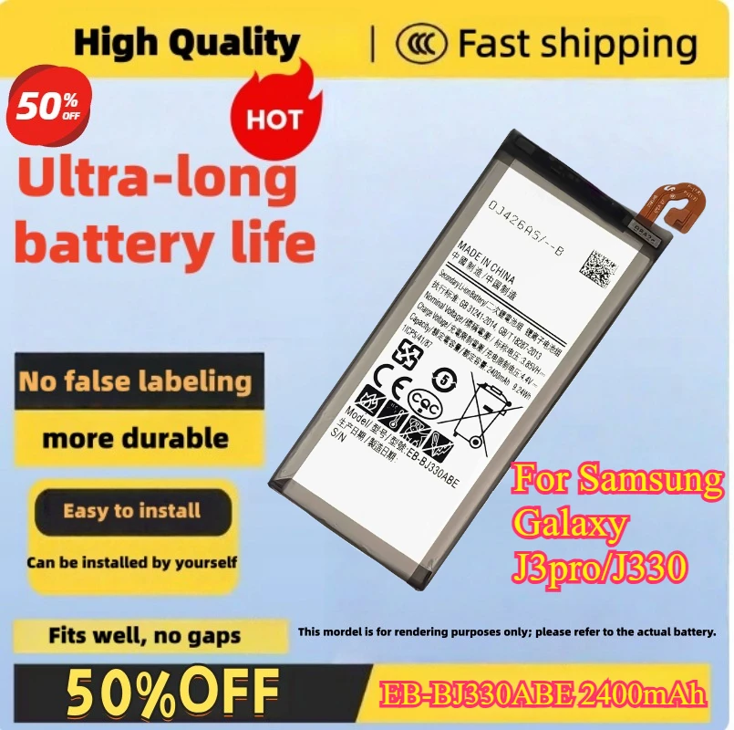 EB-BJ330ABE 2400mAh Mobile Battery for Samsung Galaxy J3pro/J330 High Quality Mobile Phone Battery Compatible Fast Shipping
EB-BJ330ABE 2400mAh Mobile Battery for Samsung Galaxy J3pro/J330 High Quality Mobile Phone Battery Compatible Fast Shipping
