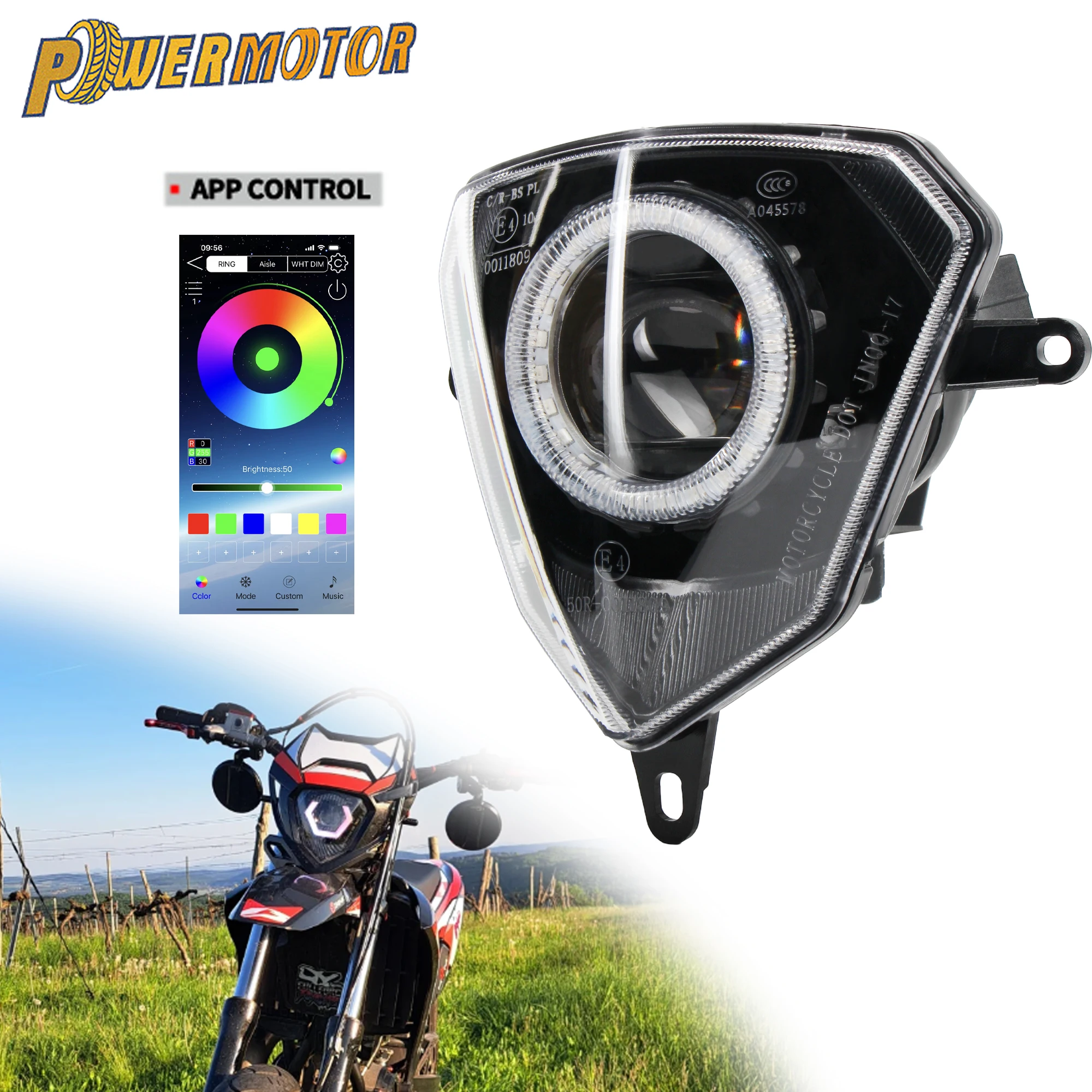 Motorcycle LED Angel Eye RGBW Headlight App Control for Beta RR 125-480 2010-2023 125-50 LC Xtrainer 250/300 Motocross Modified
Motorcycle LED Angel Eye RGBW Headlight App Control for Beta RR 125-480 2010-2023 125-50 LC Xtrainer 250/300 Motocross Modified
