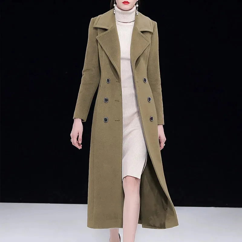Long Coat Women's Autumn Winter Pop Solid Color Woolen Jacket Lapel Tie Double Breasted Pockets Slim Fashion Female Clothing 689
Long Coat Women's Autumn Winter Pop Solid Color Woolen Jacket Lapel Tie Double Breasted Pockets Slim Fashion Female Clothing 689
