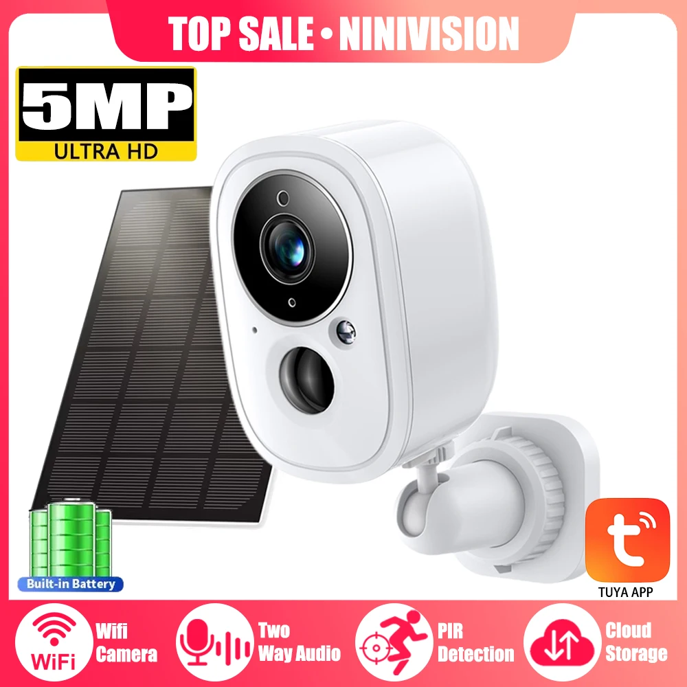 TUYA 5MP WIFI Solar Board Outdoor Camera PIR Human Motion Detection Battery Security CCTV Wide 135° Angle Surveillance Cameras
TUYA 5MP WIFI Solar Board Outdoor Camera PIR Human Motion Detection Battery Security CCTV Wide 135° Angle Surveillance Cameras
