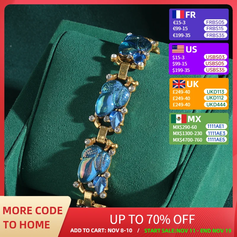 Fashion Gold Color Sea Blue Crystal Women Bracelet Leaf Rhinestones Antique Jewelry Bohemia Ladies Gift Luxury Retro Accessories
Fashion Gold Color Sea Blue Crystal Women Bracelet Leaf Rhinestones Antique Jewelry Bohemia Ladies Gift Luxury Retro Accessories
