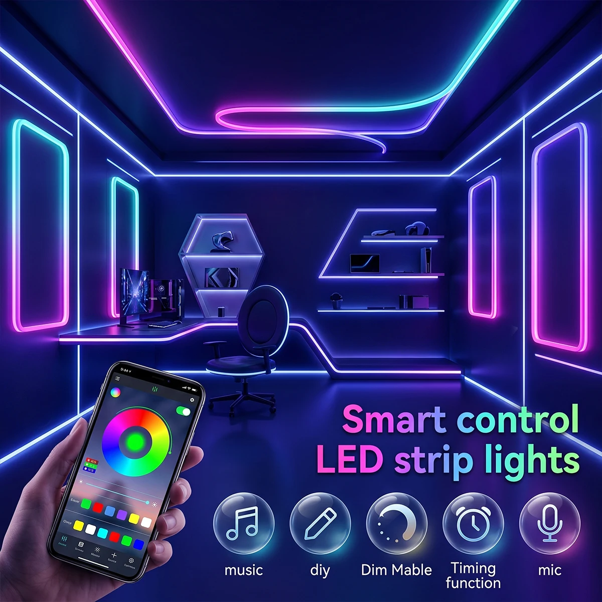 RGBIC Neon Light 2m 3m 5m 10m Smart LED Strip Lights with Remote Control Waterproof USB Powered LED Strip for Room Bedroom Decor
RGBIC Neon Light 2m 3m 5m 10m Smart LED Strip Lights with Remote Control Waterproof USB Powered LED Strip for Room Bedroom Decor