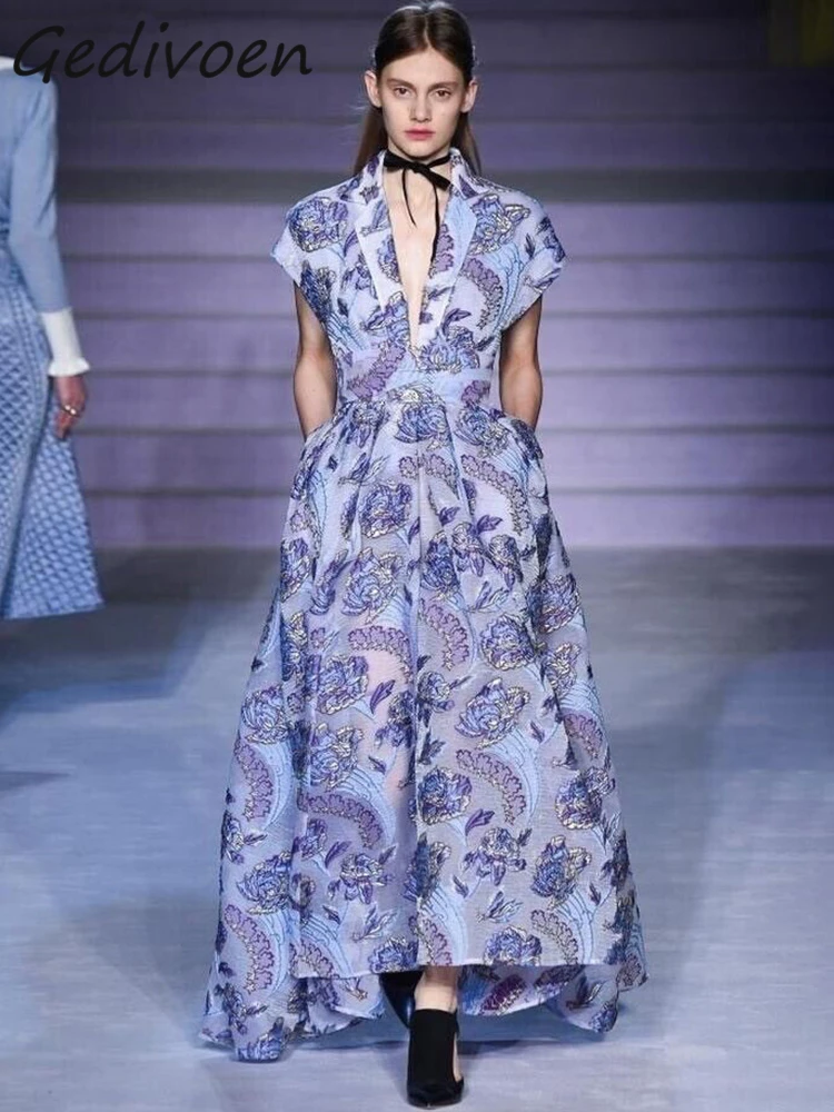 Gedivoen Summer Fashion Designer Vintage Floral Print Dress Women's Sexy Deep V Neck Pockets High Waist Slim A-LINE Long Dress
Gedivoen Summer Fashion Designer Vintage Floral Print Dress Women's Sexy Deep V Neck Pockets High Waist Slim A-LINE Long Dress