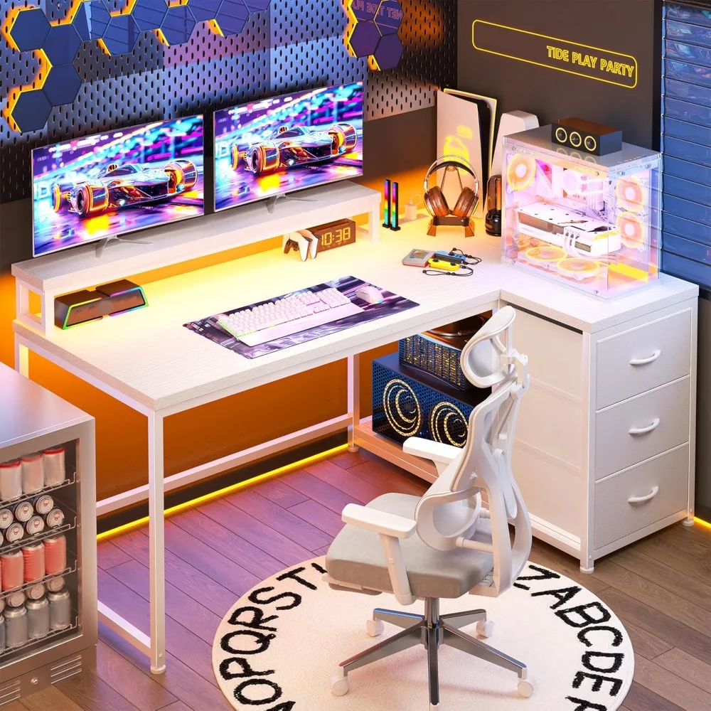 L Shaped Gaming Desk with LED Lights & Power Outlet, 48Inch Corner Computer Desk with Drawers Reversible Home Office Desks with
L Shaped Gaming Desk with LED Lights & Power Outlet, 48Inch Corner Computer Desk with Drawers Reversible Home Office Desks with