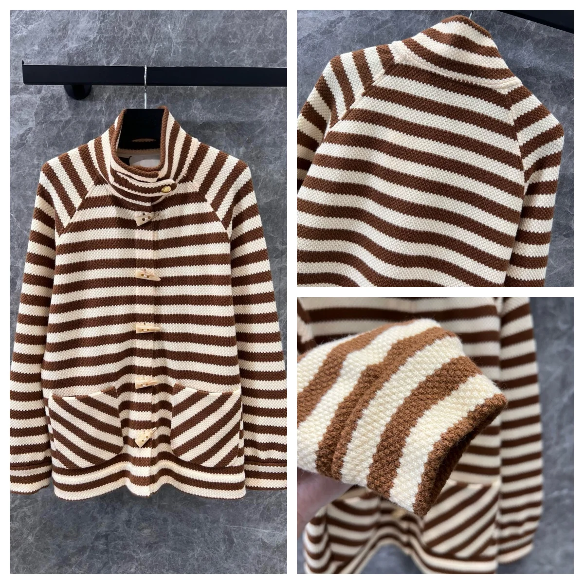 25 Early Spring New Women's Striped Cow Horn Button Standing Collar Wool Jacket, Loose And Warm, Comfortable Knitted Top
25 Early Spring New Women's Striped Cow Horn Button Standing Collar Wool Jacket, Loose And Warm, Comfortable Knitted Top