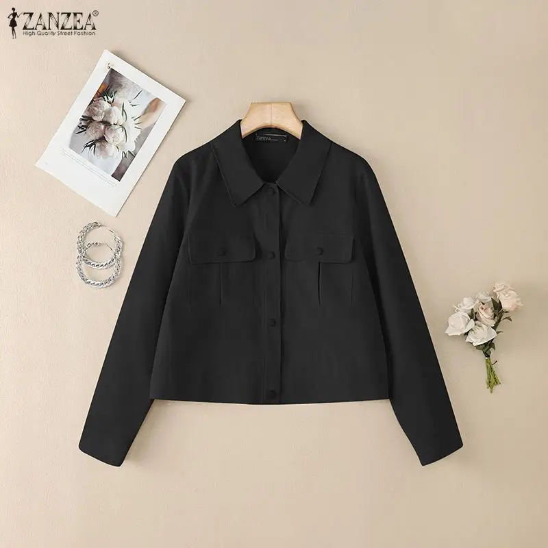 Women's Casual Black Short Jackets Turn-Down Collar Long Sleeve Button Up Coats Spring Autumn ZANZEA Solid Commuting Outerwear
Women's Casual Black Short Jackets Turn-Down Collar Long Sleeve Button Up Coats Spring Autumn ZANZEA Solid Commuting Outerwear