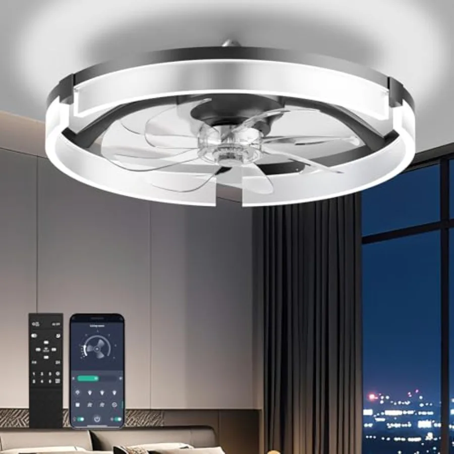 20" Ceiling Fan with Light, Modern Low Profile Fan Light, Quiet DC Motor, 6 Speeds, 3000K-6500K Dimmable LED, App and Remote Co
20" Ceiling Fan with Light, Modern Low Profile Fan Light, Quiet DC Motor, 6 Speeds, 3000K-6500K Dimmable LED, App and Remote Co