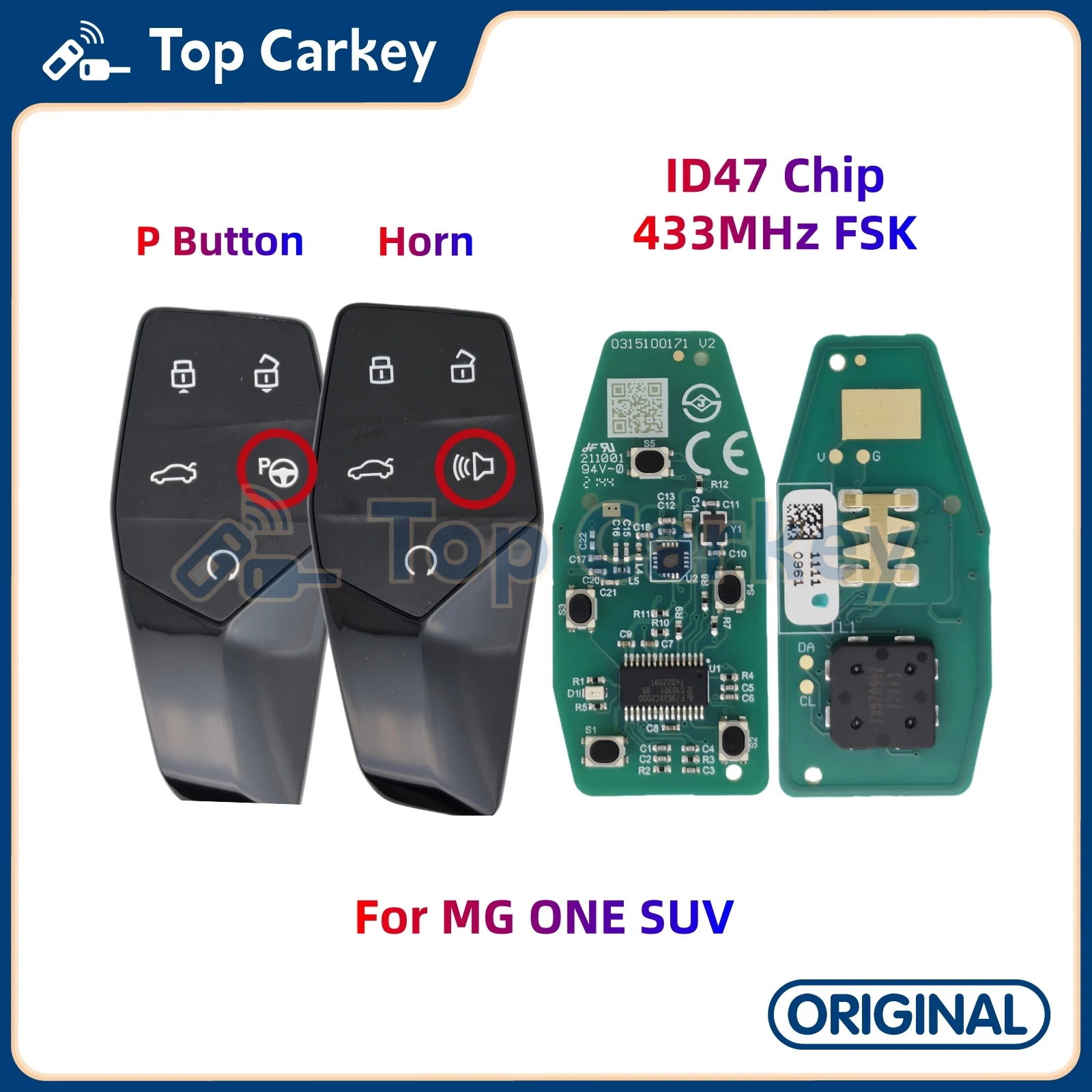 Оригинальный OEM умный дистанционный брелок TopCarkey, 5 кнопок, чип ID47, 433 МГц, FSK для внедорожника MG ONE
Оригинальный OEM умный дистанционный брелок TopCarkey, 5 кнопок, чип ID47, 433 МГц, FSK для внедорожника MG ONE