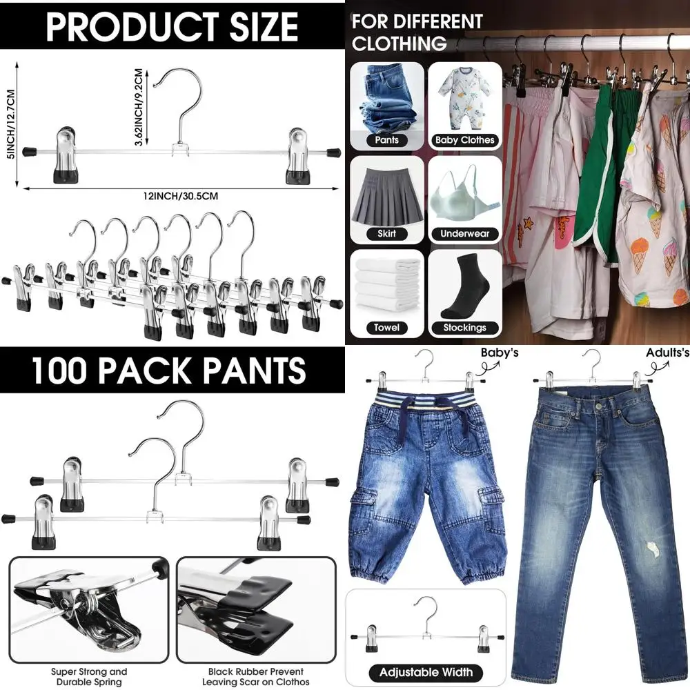 Space-Saving Adjustable Metal Pants Hangers with Clips, Heavy Duty for Clothes & Jeans, Silver and Black
Space-Saving Adjustable Metal Pants Hangers with Clips, Heavy Duty for Clothes & Jeans, Silver and Black