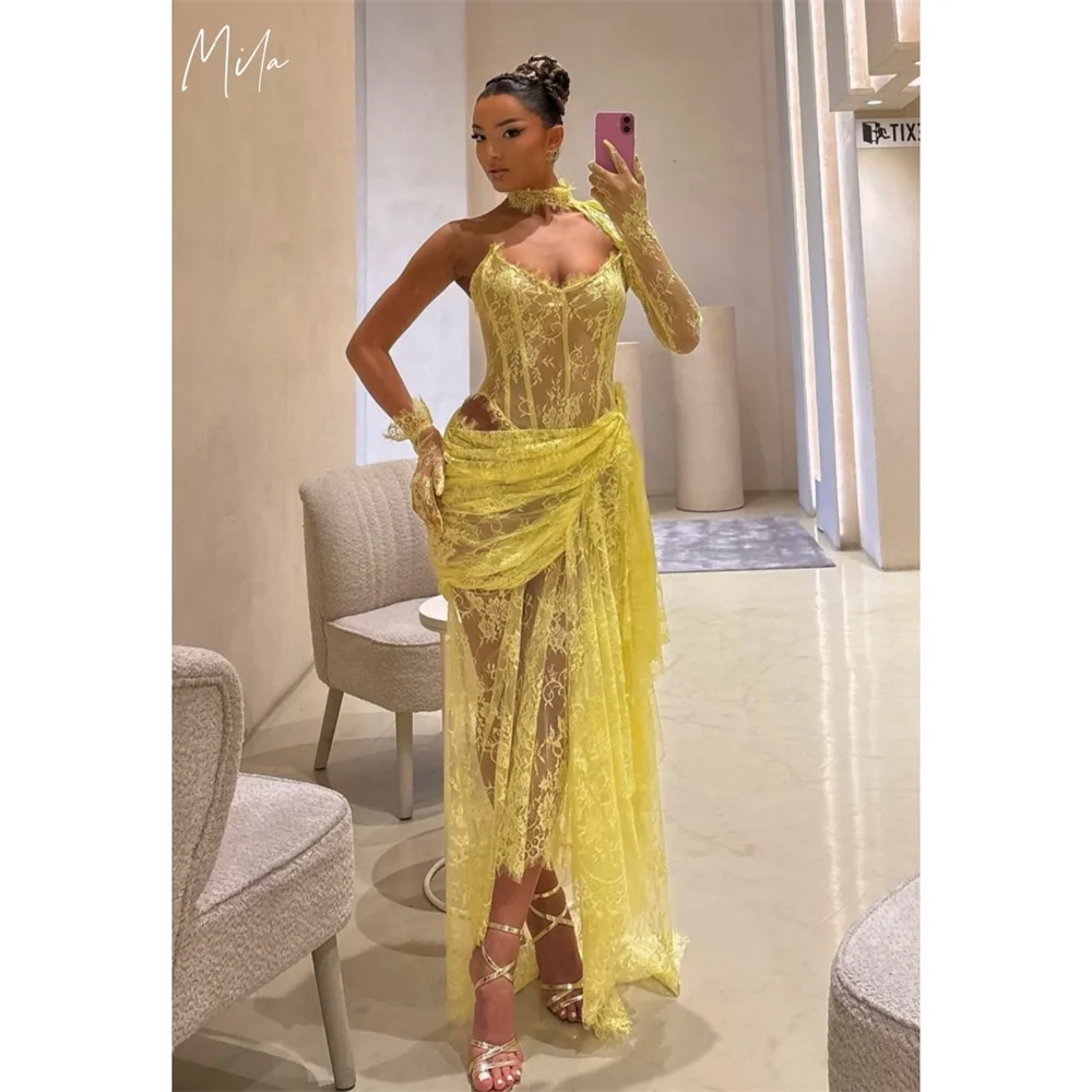 Милое желтое свадебное платье с бретелькой на шее, сексуальные кружевные вечерние платья с длинными рукавами, шикарное платье русалки, платья de fiesta 
Милое желтое свадебное платье с бретелькой на шее, сексуальные кружевные вечерние платья с длинными рукавами, шикарное платье русалки, платья de fiesta