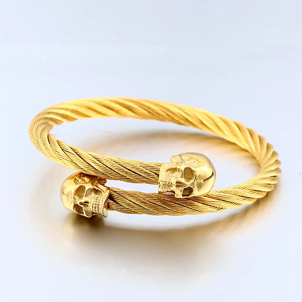 High Quality 316L Stainless Steel Double Skull Bracelet for Men Women Golden Color Punk Hip Hop Cool Fashion Jewelry Adjustable
High Quality 316L Stainless Steel Double Skull Bracelet for Men Women Golden Color Punk Hip Hop Cool Fashion Jewelry Adjustable