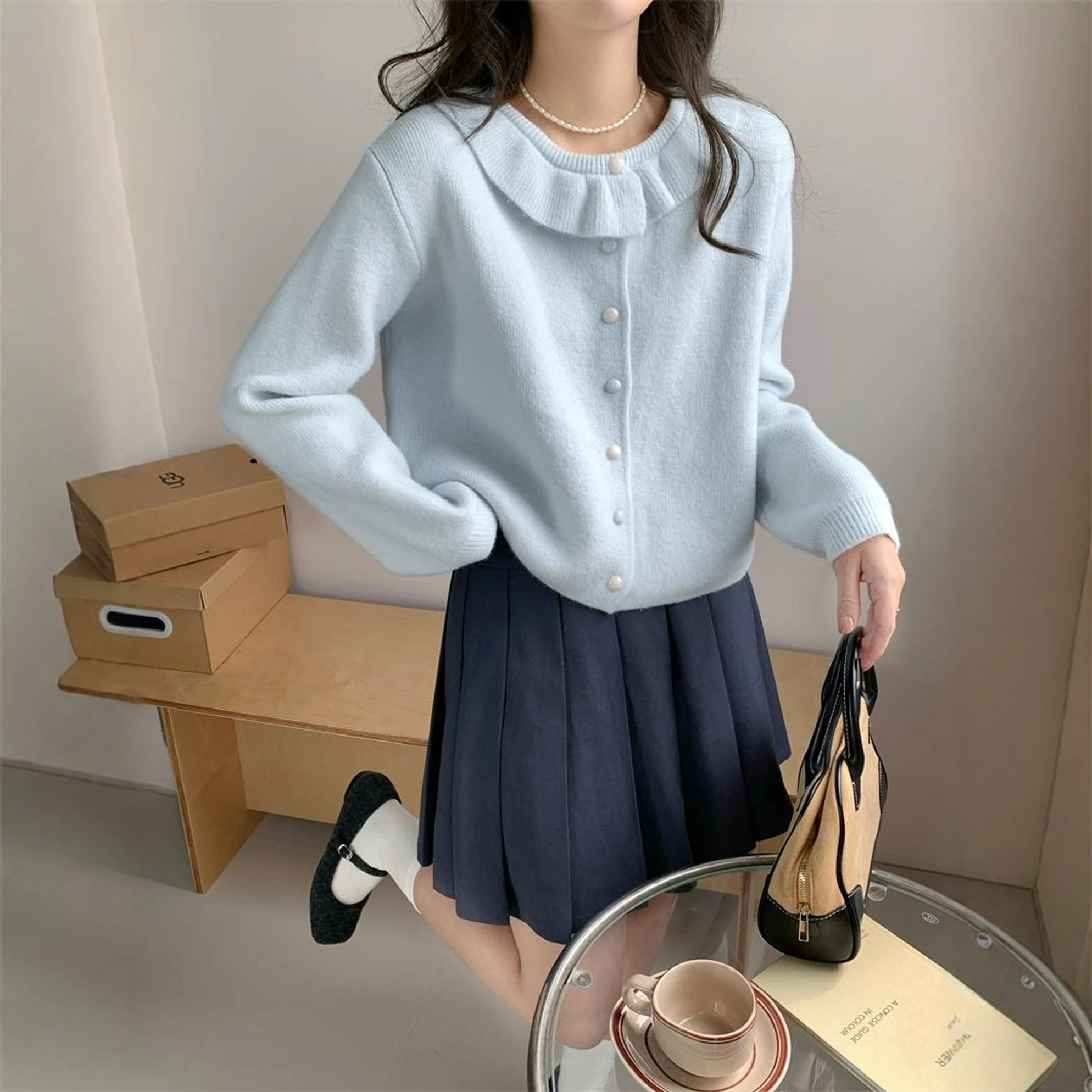 Women Ruffle Collar Knitted Cardigan Spring Autumn Chic Single Breasted Sweater Jacket Korean Fashion Elegant Female Knit Coat
Women Ruffle Collar Knitted Cardigan Spring Autumn Chic Single Breasted Sweater Jacket Korean Fashion Elegant Female Knit Coat