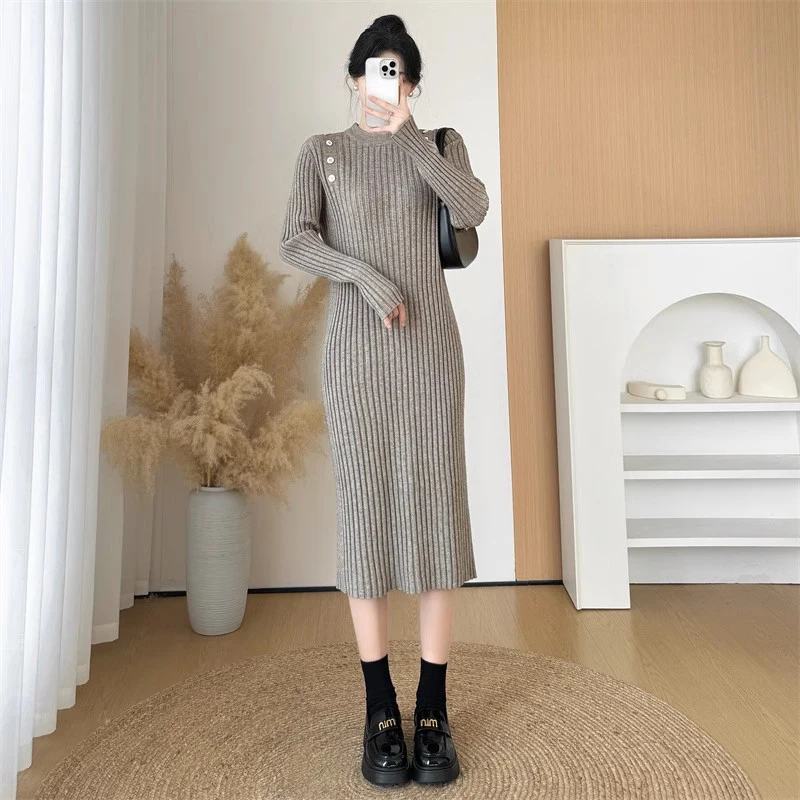 New Women Autumn Winter Long Sweater Fashion O-Neck Long Sleeve Elastic A-Straight Knitted Dress Elegant Basic Sweater Dress
New Women Autumn Winter Long Sweater Fashion O-Neck Long Sleeve Elastic A-Straight Knitted Dress Elegant Basic Sweater Dress