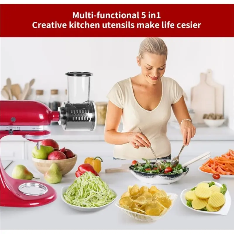 WORTHOWN-Slicer Shredder Attachment For Kitchenaid Mixer 5 Blades Vegetable Chopper Cheese Grater Fruits Salad Cutter Accessorie
WORTHOWN-Slicer Shredder Attachment For Kitchenaid Mixer 5 Blades Vegetable Chopper Cheese Grater Fruits Salad Cutter Accessorie