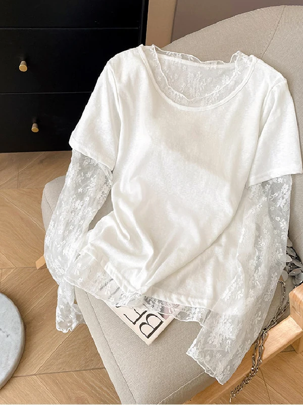 plus Size Women's Long Sleeve Embroidered Lace Splice Fake Two-Piece Top Summer Sun Protection Shoulder-Length T-Shirt
plus Size Women's Long Sleeve Embroidered Lace Splice Fake Two-Piece Top Summer Sun Protection Shoulder-Length T-Shirt