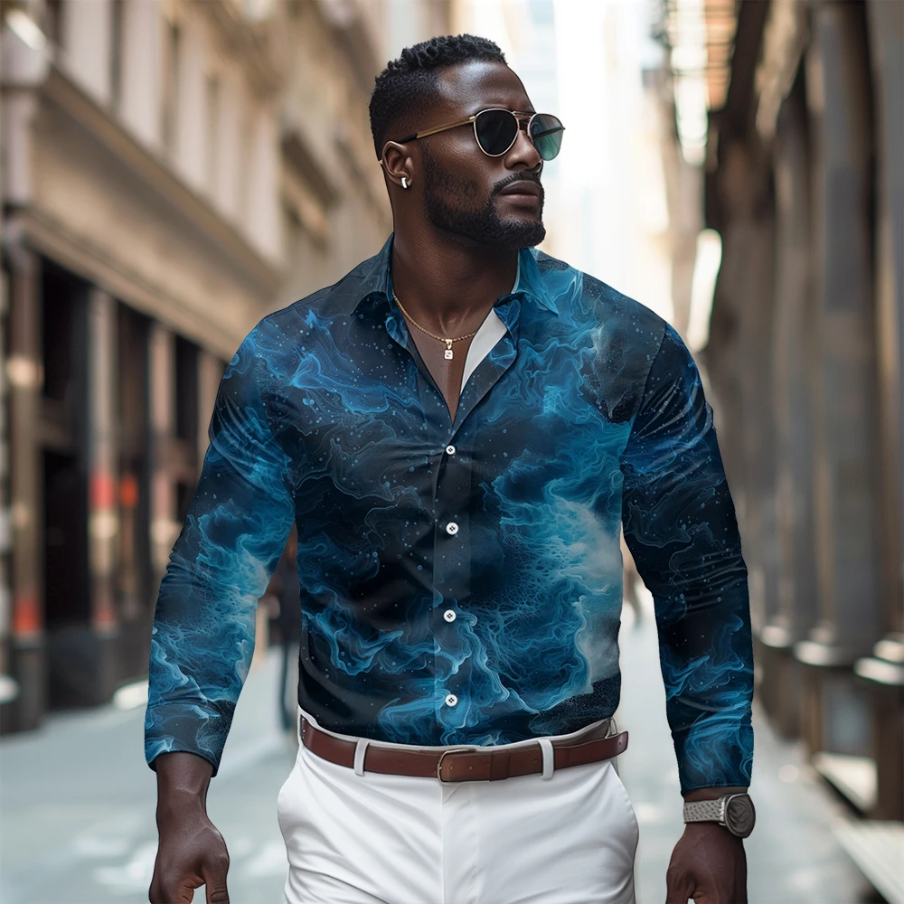 Blue Water Waves printed pattern long sleeved shirt, Spring and Autumn new style
Blue Water Waves printed pattern long sleeved shirt, Spring and Autumn new style