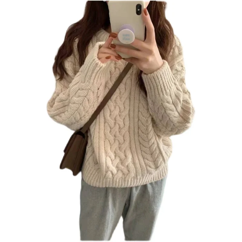Loose Women's Knitted Sweater Woolen Twist Casual Sle Long Sve round Ne Regular Thin Pure Color Commute Faion
Loose Women's Knitted Sweater Woolen Twist Casual Sle Long Sve round Ne Regular Thin Pure Color Commute Faion