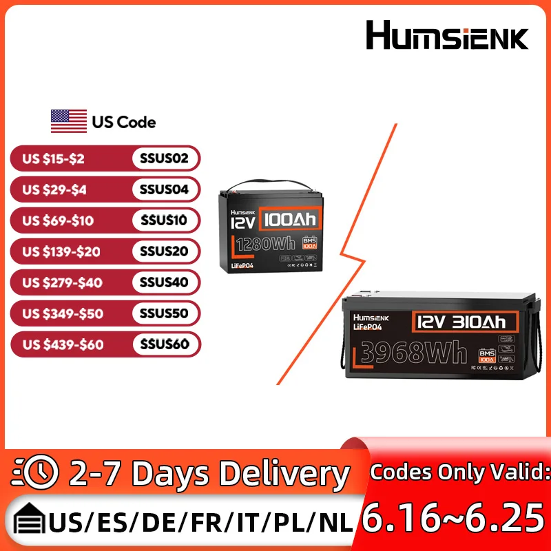 Аккумулятор LiFePO4 Humsienk 12 В, 100 Ач, 310 Ач с BMS, 8000 циклов, идеально подходит для троллинговых двигателей, яхт, морских судов, лодок, автофургонов, домашней энергии
Аккумулятор LiFePO4 Humsienk 12 В, 100 Ач, 310 Ач с BMS, 8000 циклов, идеально подходит для троллинговых двигателей, яхт, морских судов, лодок, автофургонов, домашней энергии