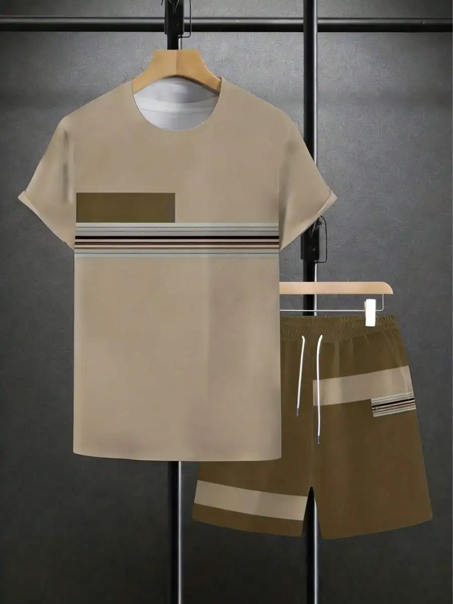 Mens Striped Color Block 2-Piece Set Casual Short Sleeve T-Shirt And Drawstring Shorts Summer Daily Wear
Mens Striped Color Block 2-Piece Set Casual Short Sleeve T-Shirt And Drawstring Shorts Summer Daily Wear