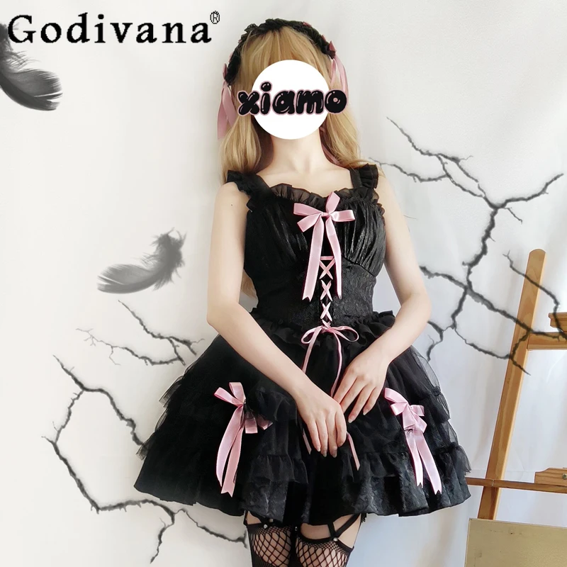 Lolita Jacquard Sweet Cool Bow Lace-up Dark Goth Square Neck Suspender Dress Summer Girl High Waist A-line Cake Princess Dresses
Lolita Jacquard Sweet Cool Bow Lace-up Dark Goth Square Neck Suspender Dress Summer Girl High Waist A-line Cake Princess Dresses
