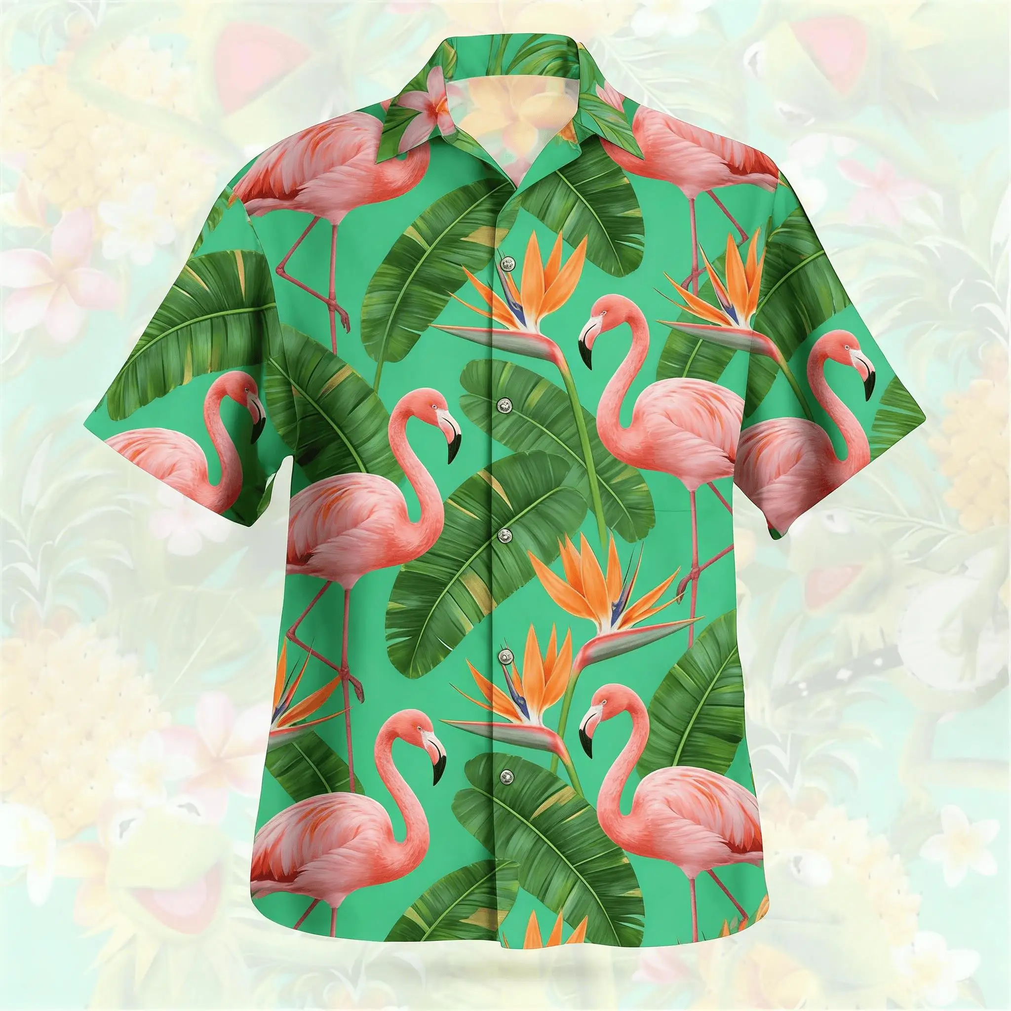Men's Green Bird Of Paradise Print Short Sleeve Shirt, Spring Summer Tropical Vacation Casual Top, Pocket Lapel Style
Men's Green Bird Of Paradise Print Short Sleeve Shirt, Spring Summer Tropical Vacation Casual Top, Pocket Lapel Style