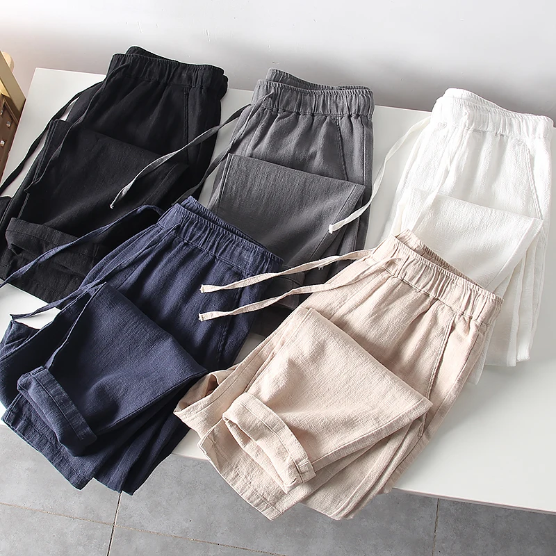 Men's Summer Thin Cotton Linen Straight Leg Casual Pants Elastic Waist Nine Points Trendy Long Trousers Breathable Loose Fit
Men's Summer Thin Cotton Linen Straight Leg Casual Pants Elastic Waist Nine Points Trendy Long Trousers Breathable Loose Fit