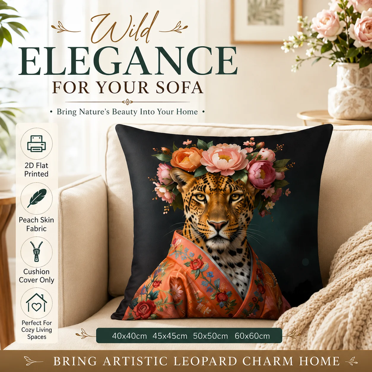 Elegant Floral Leopard Pillowcase 2D Flat Printed Peach Skin Cushion Cover for Sofa Living Room Bedroom Animal Home Decor
Elegant Floral Leopard Pillowcase 2D Flat Printed Peach Skin Cushion Cover for Sofa Living Room Bedroom Animal Home Decor
