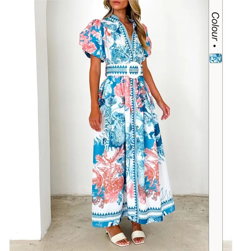 New Bohemian Printed Long Dress Women Fashion Elegant High Waisted Puff Sleeve Party Dresses Summer Casual V Neck Loose Vestidos
New Bohemian Printed Long Dress Women Fashion Elegant High Waisted Puff Sleeve Party Dresses Summer Casual V Neck Loose Vestidos