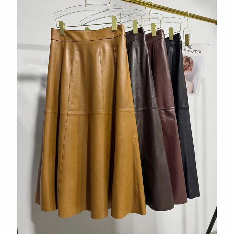 Real Leather Long Skirts Autumn Winter Women Top Layer Vegetable Tanned Sheepskin Burgundy/Coffee Simple Fashion Umbrella Skirt
Real Leather Long Skirts Autumn Winter Women Top Layer Vegetable Tanned Sheepskin Burgundy/Coffee Simple Fashion Umbrella Skirt