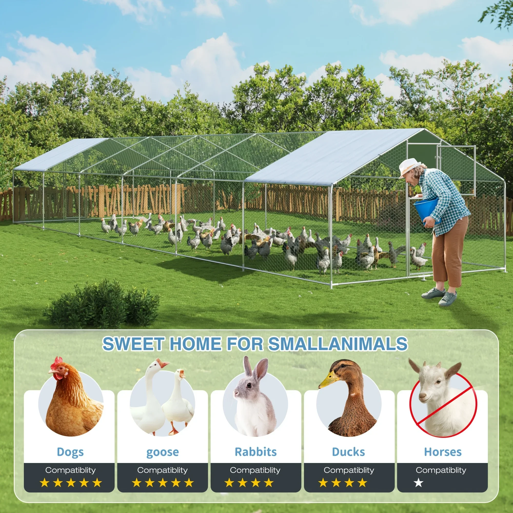 KEEHOME Polar Aurora Large Metal Chicken Coop Outdoor Pen Walk-In Run for 6-20 Chickens Double Door House with UV Cover for Backyard
KEEHOME Polar Aurora Large Metal Chicken Coop Outdoor Pen Walk-In Run for 6-20 Chickens Double Door House with UV Cover for Backyard