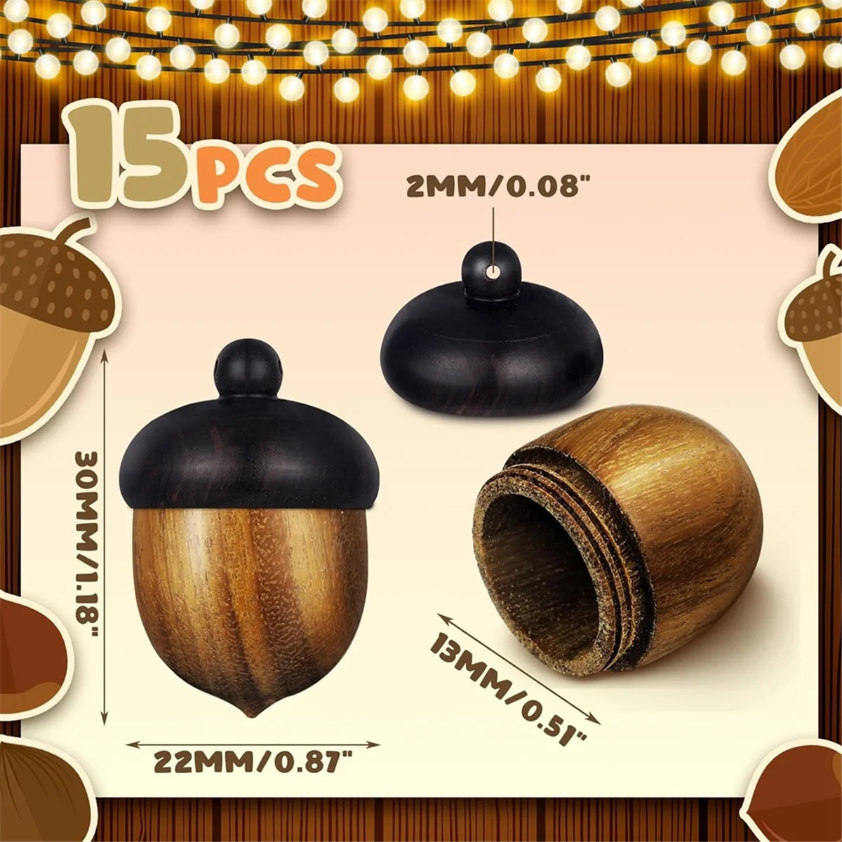 A32P_15 Pcs Miniature Wood Acorn Charms Detachable Wooden Acorn Pendant 3 Colors Shaped Wood Acorn Nut Box for Jewelry Making
A32P_15 Pcs Miniature Wood Acorn Charms Detachable Wooden Acorn Pendant 3 Colors Shaped Wood Acorn Nut Box for Jewelry Making