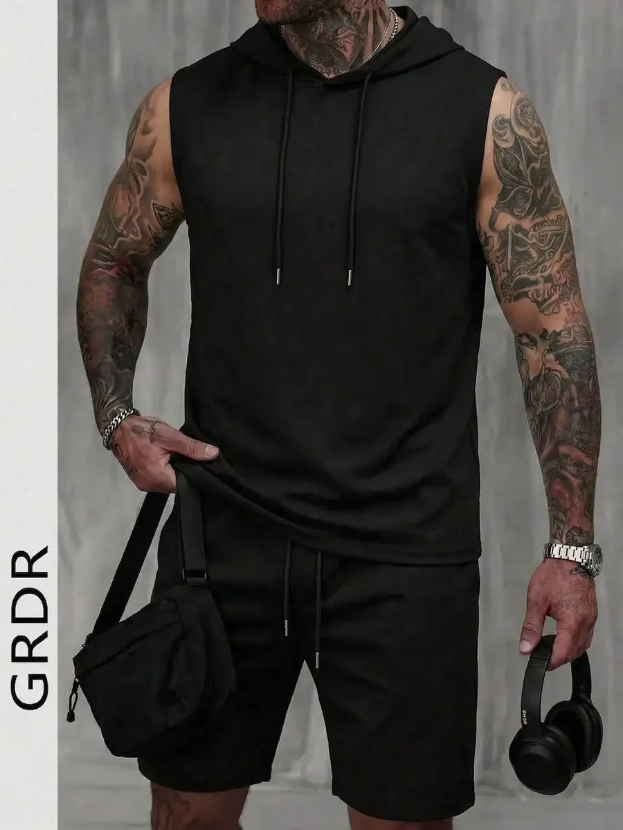 Mens Sleeveless Hooded Tank Top And Shorts 2 Piece Set Solid Color Casual Sports Outfit
Mens Sleeveless Hooded Tank Top And Shorts 2 Piece Set Solid Color Casual Sports Outfit