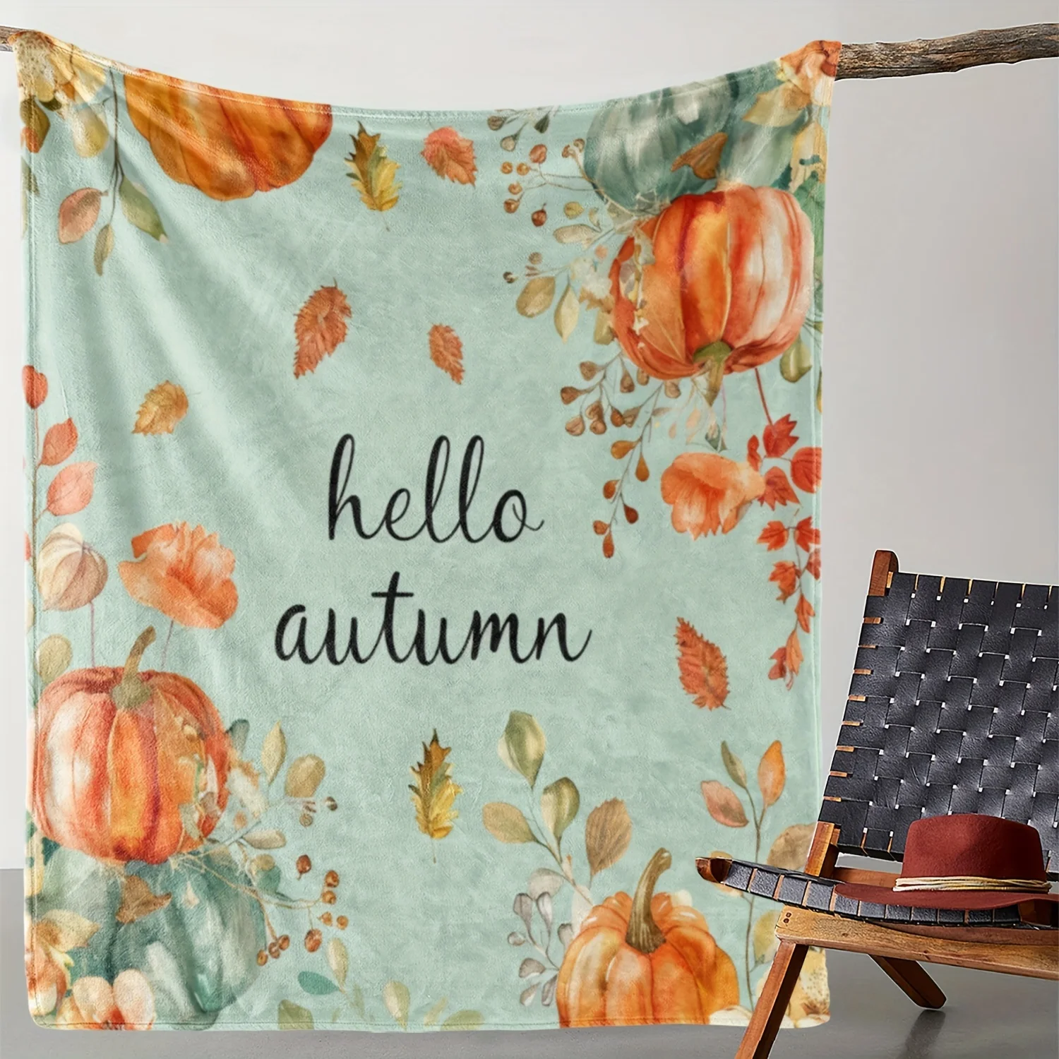 Hello Autumn" Vintage Floral & Pumpkin Print Flannel Blanket - Soft, Warm, and Cozy for Couch, Bed, Car, Office, Camping
Hello Autumn" Vintage Floral & Pumpkin Print Flannel Blanket - Soft, Warm, and Cozy for Couch, Bed, Car, Office, Camping