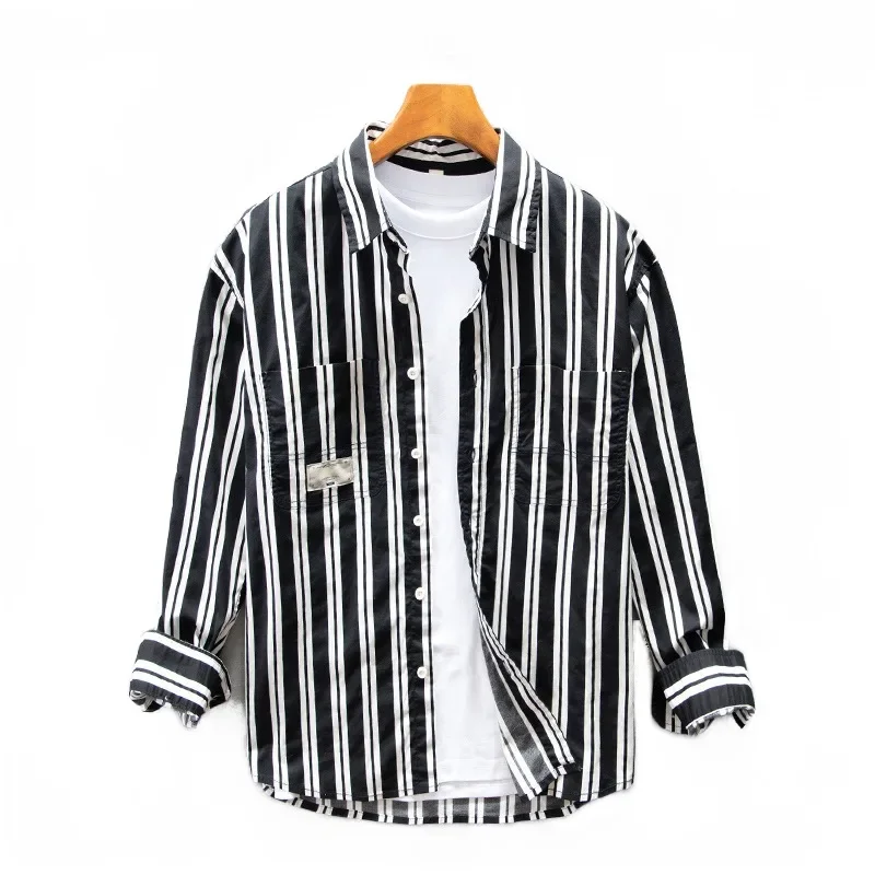 Japanese striped long sleeved shirt for men's spring and autumn casual literary youth versatile loose cotton shirt
Japanese striped long sleeved shirt for men's spring and autumn casual literary youth versatile loose cotton shirt