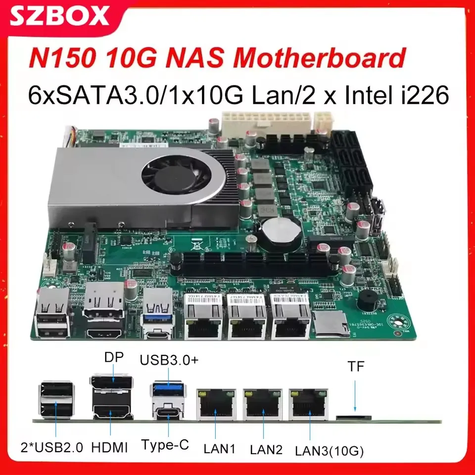 NAS Motherboard Intel N150 10GB Board ITX Home Processor 2* i226 10G LAN 6*SATA 3.0 M.2 M Key DP HD Window 10/11 Soft Router
NAS Motherboard Intel N150 10GB Board ITX Home Processor 2* i226 10G LAN 6*SATA 3.0 M.2 M Key DP HD Window 10/11 Soft Router