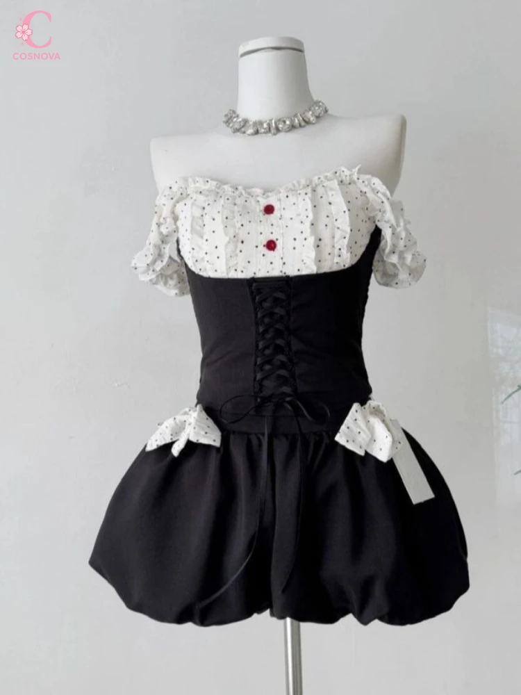 Y2K Coquette Vintage Polka Dot 2 Piece Set Women Sweet Spicy Off Shoulder Lace Up Corset Top Bowknot Bubble Shorts Outfit Korean
Y2K Coquette Vintage Polka Dot 2 Piece Set Women Sweet Spicy Off Shoulder Lace Up Corset Top Bowknot Bubble Shorts Outfit Korean