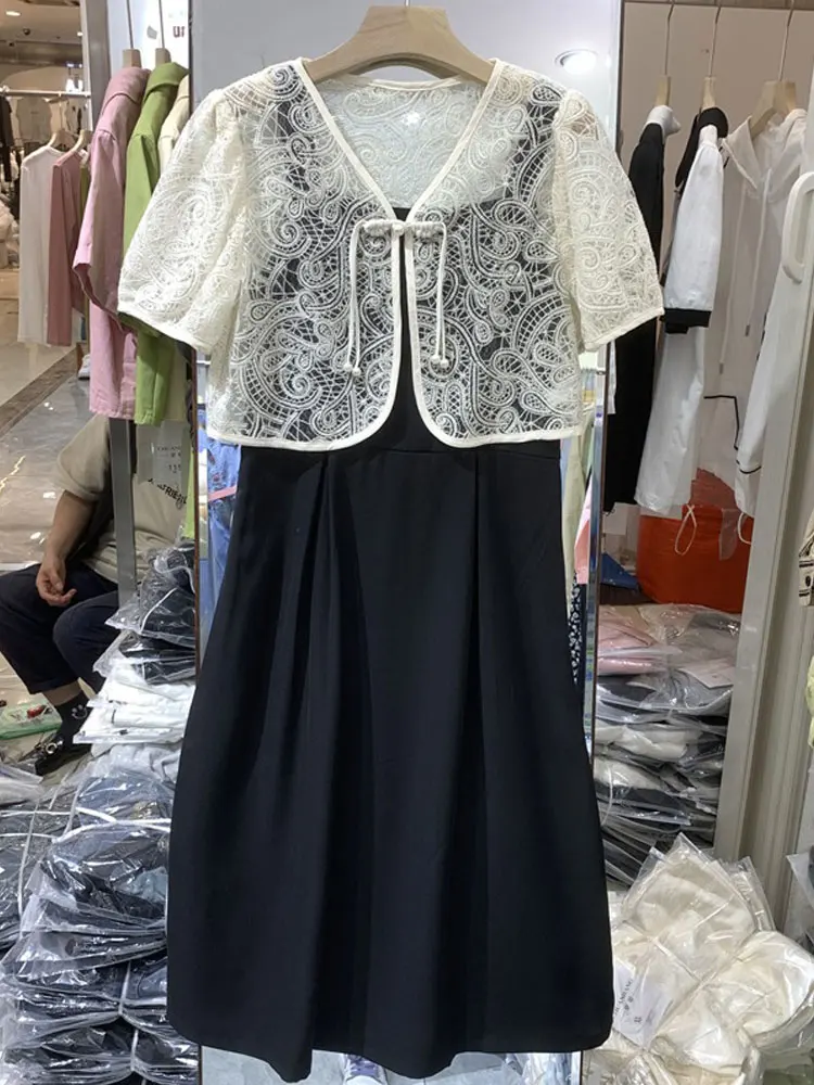 plus Size Summer Fashion Lace Open Cardigan Slimming Dress Cover Belly Two Piece Set High Waist V Neck a Line Skirt Short Sleeve
plus Size Summer Fashion Lace Open Cardigan Slimming Dress Cover Belly Two Piece Set High Waist V Neck a Line Skirt Short Sleeve