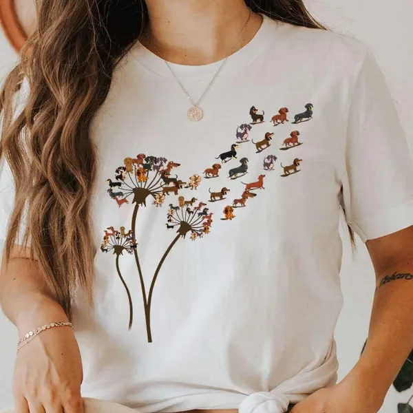 Dandelion Dachshund Print T-shirts For Women Summer Fashion Casual Short Sleeve Round Neck Ladies Tops
Dandelion Dachshund Print T-shirts For Women Summer Fashion Casual Short Sleeve Round Neck Ladies Tops